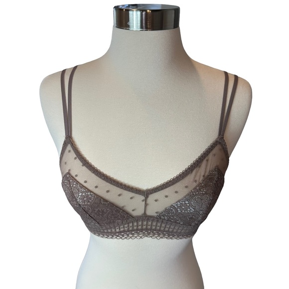 Victorias Secret Bra Women Bralette Lace Mesh Adjustable Straps Gray Extra Small - Picture 2 of 12